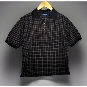 IZOD 100% Cotton Black Grid Check Polo Shirt Men’s S Short Sleeve Casual Golf